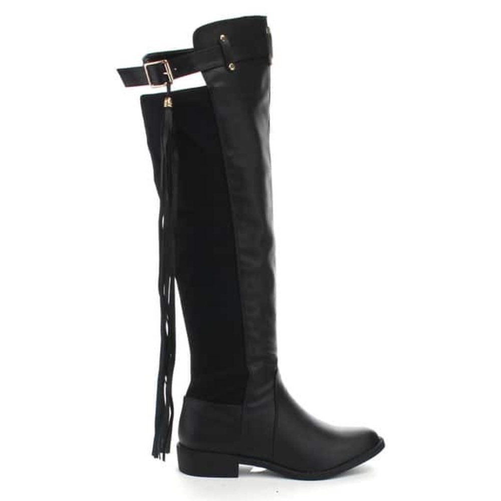 Women's Knee High Tassel Boots Black